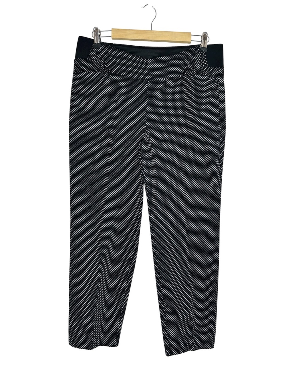 Investments Petites Black & White Swiss Dot Stretch Pull‎ On Ankle Pants 12P